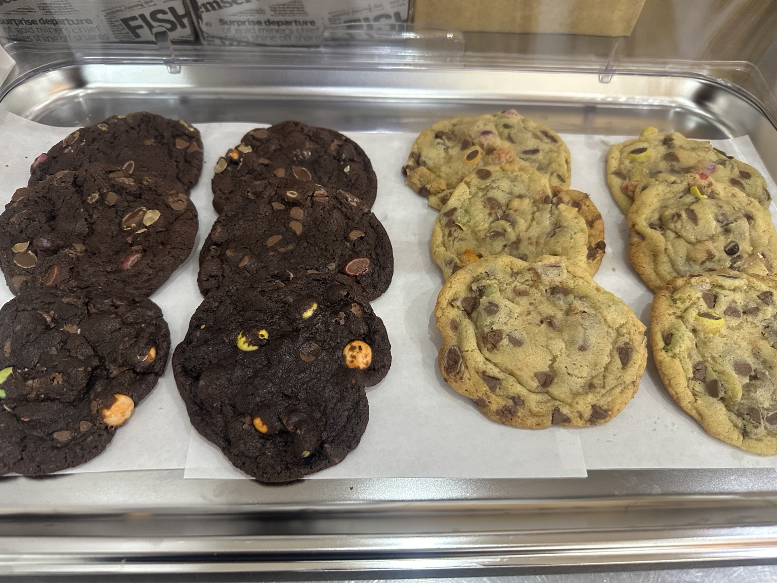 Smarties chocolate chip and double chocolate cookies at The Fry Guys Paisley
