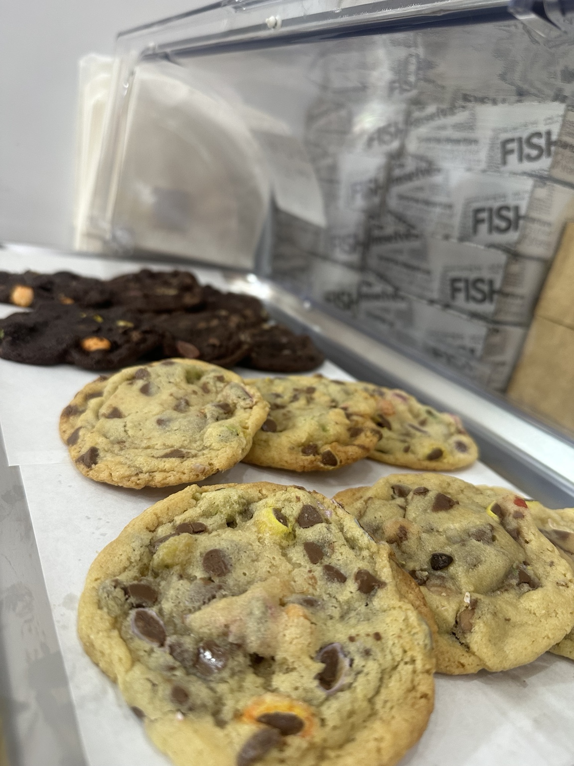 Smarties chocolate chip cookies freshly baked in Paisley