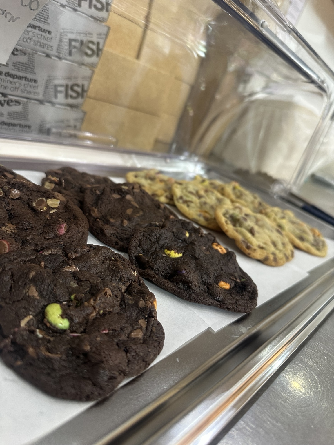 Smarties double chocolate cookies freshly baked in Paisley